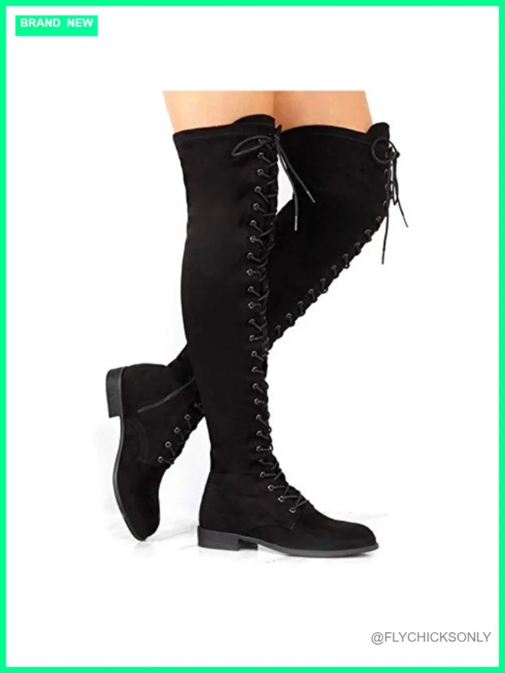 Women's Over The Knee Lace Up Tall Boots Low Heel Suede Leather